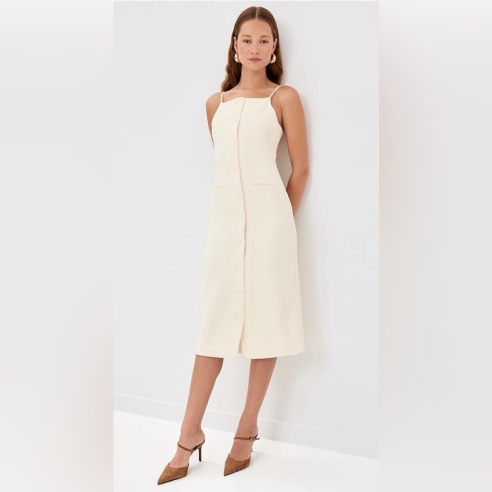 NWOT STAUD Una Tailored Midi Dress Ivory White
Button Front Sleeveless Size XL